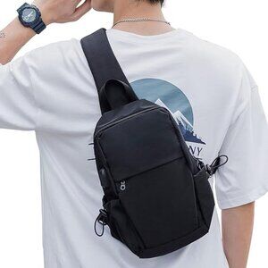 Medium Black Tech Friendly Sling Bag for Men & Women - Sport Crossbody Backpack